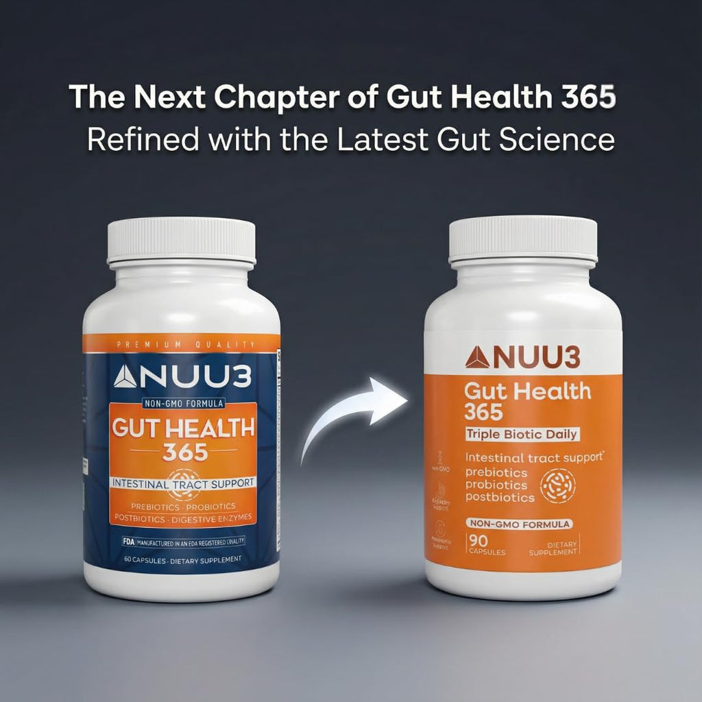 NUU3 Gut Health 365 - Digestive Enzymes & Probiotic Supplement for Women & Men - Bloating & Digestion Relief - Supports Gut Microbiome & Healthy Immune Function - 90 Capsules