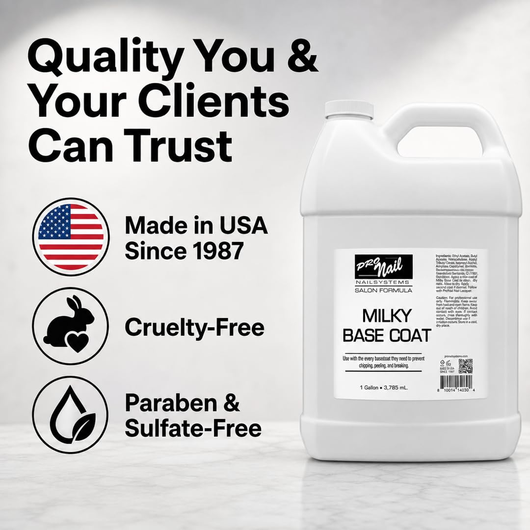 PRONAIL Nail Polish Base Coat – Non-UV Fast-Dry Formula for Long-Lasting Manicures | Protects Against Staining, Ridges & Chipping | Cruelty-Free, Paraben-Free | Made in USA | 128 oz Gallon