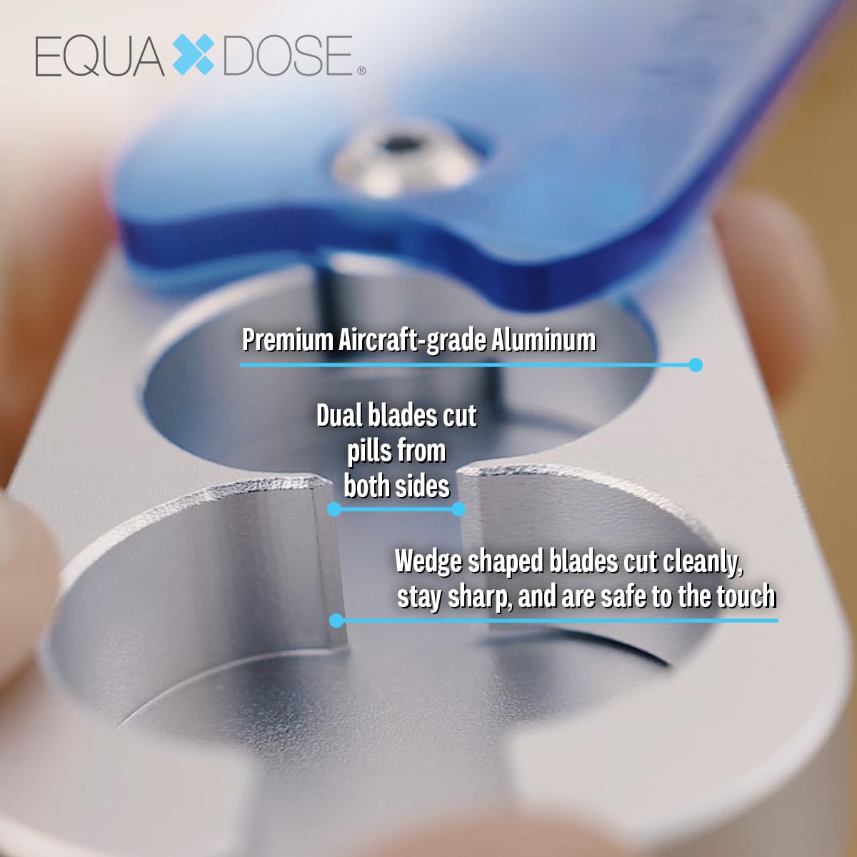 EQUADOSE Pill Splitter with Premium and Durable Aluminum Blades, Blue