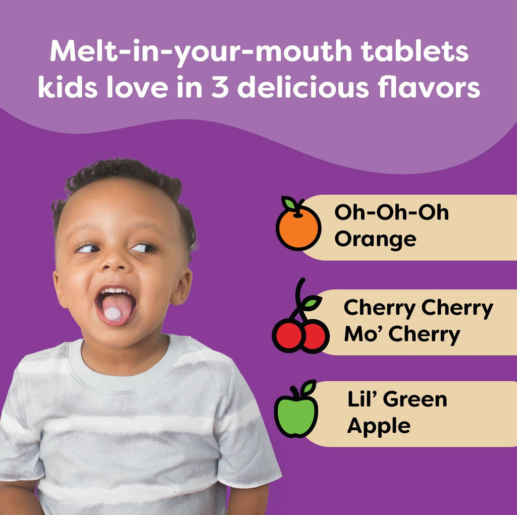 Renzo's Picky Eater Kids Multivitamin with Iron - Dissolvable Kids Vitamins with Iron, Zinc, Vitamin C, Vitamin D, E & K, Sugar-Free Melty Tabs, Cherry Flavor, 60-Count (1-2 Month Supply)