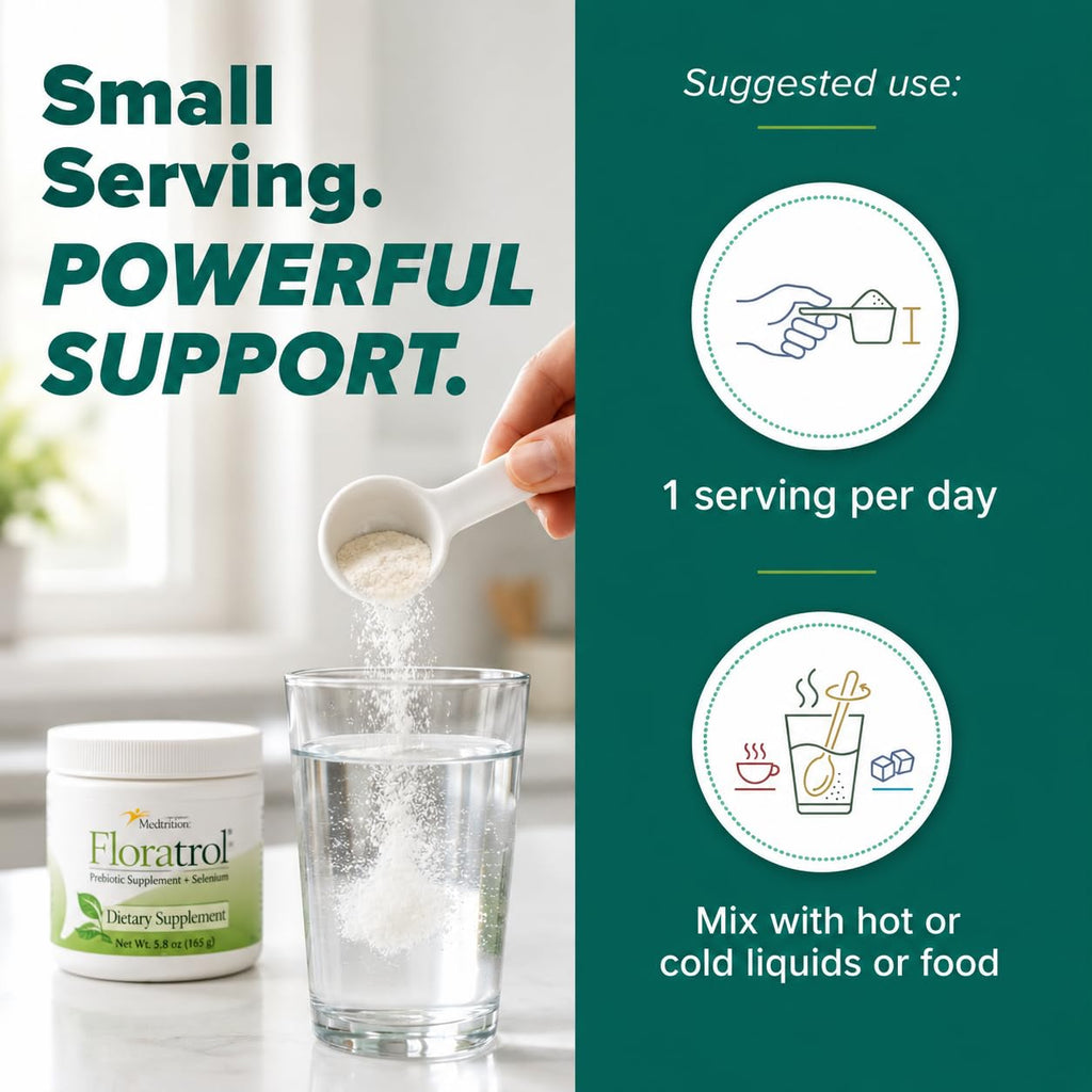 Medtrition Floratrol™ Prebiotic Fiber Powder for Digestive Health – Bimuno® GOS Prebiotic + Selenium – Supports Gut Health & Regularity – Dissolves Clear and Fast, No Grit or Taste, Small Serving