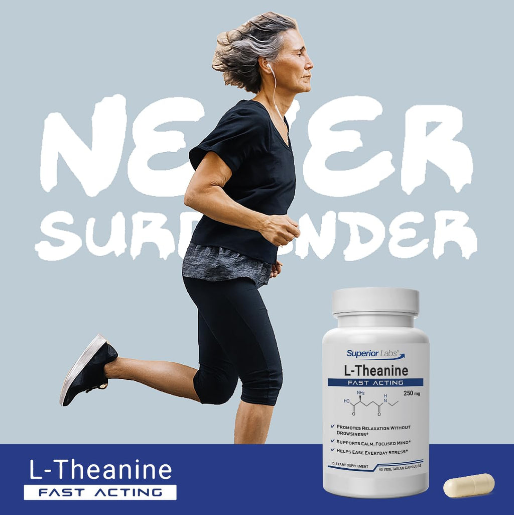 Superior Labs L-Theanine 250 mg Capsules, Non-GMO, Promotes Non Drowsy Relaxation & Helps Ease Everyday Stress, Supports Healthy Sleep, Promotes a Focused Mind, High Absorption, 90 Veg Caps