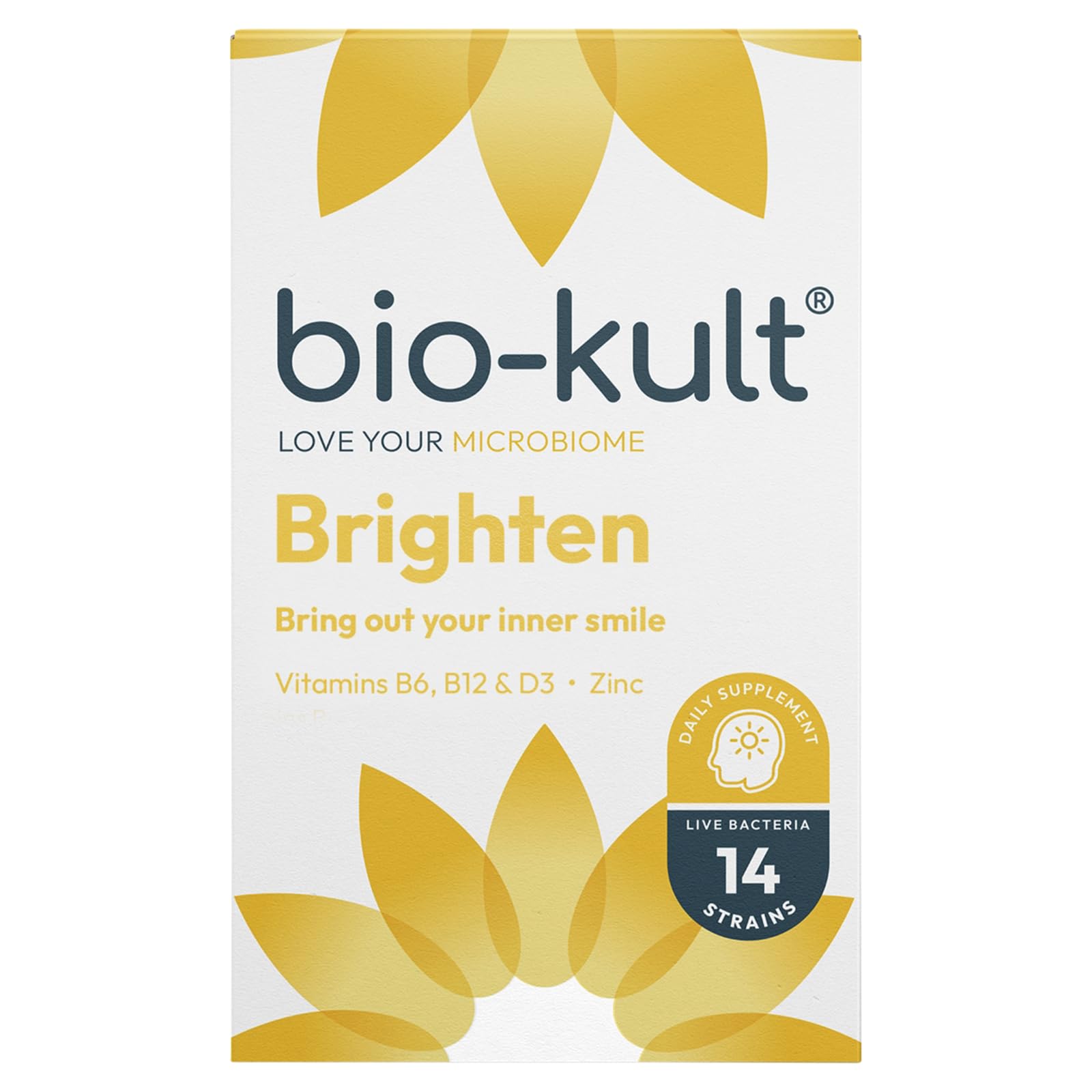 Bio-Kult Brighten – to Bring Out Your Inner Smile, with 14 Strains of Live Bacteria, Vitamins B6, B12, & D, Zinc & Magnesium - 60 Capsules