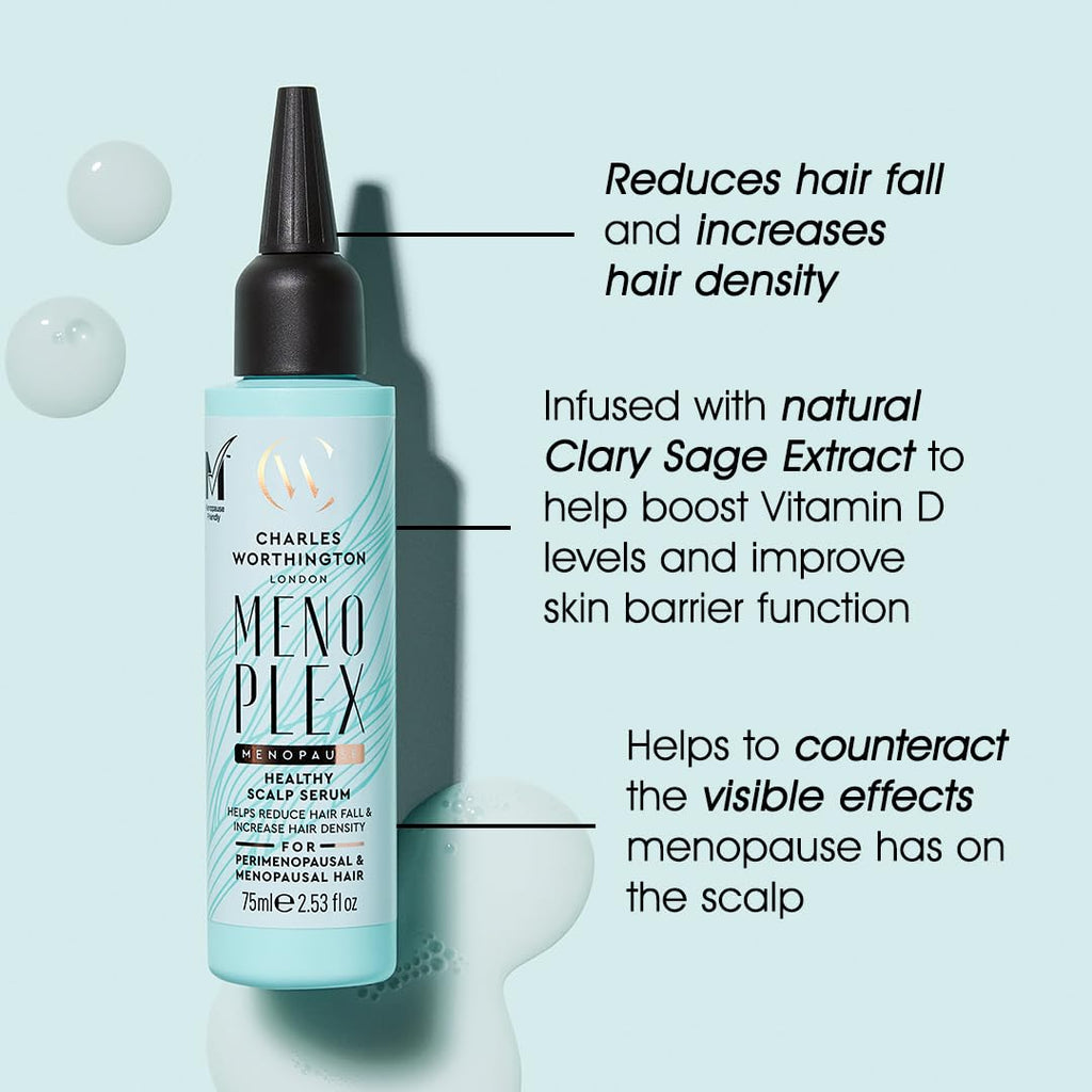 Charles Worthington MenoPlex Menopause Healthy Scalp Serum, Hydrating Hair Serum for Dull Dry Hair, Nourishing Serum for Menopausal Hair, 75ml