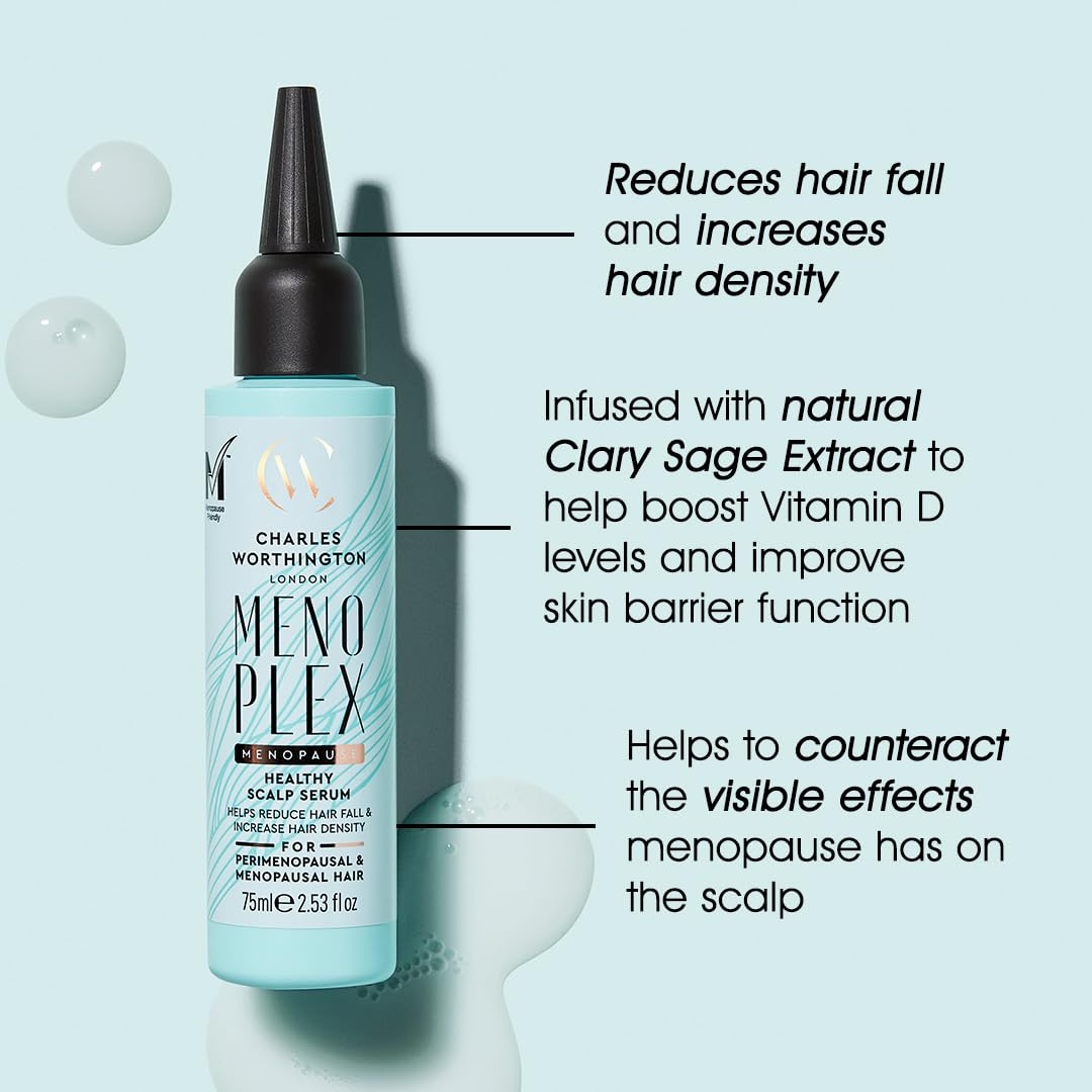 Charles Worthington MenoPlex Menopause Healthy Scalp Serum, Hydrating Hair Serum for Dull Dry Hair, Nourishing Serum for Menopausal Hair, 75ml