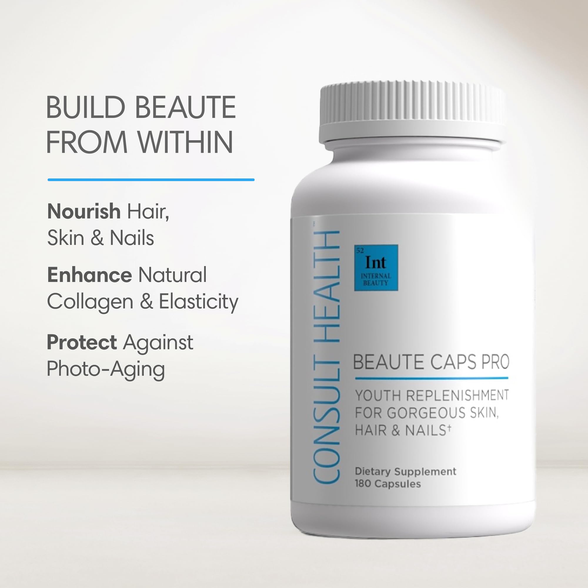 Consult Health Beaute Caps PRO, Biotin 10,500 mcg, Clinically Tested Supplement with Collagen & MSM, Supports Healthy Hair Growth, Skin and Nails, USA Made, 60 Capsules