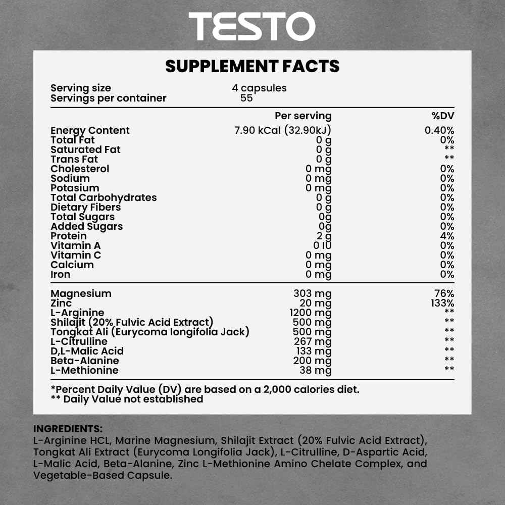 COURA Mens Testo Booster and Multivitamin for Men, 220 Capsules (55 Servings), with Shilajit, Zinc, Magnesium, L-Arginine, and Citrulline, Performance Support