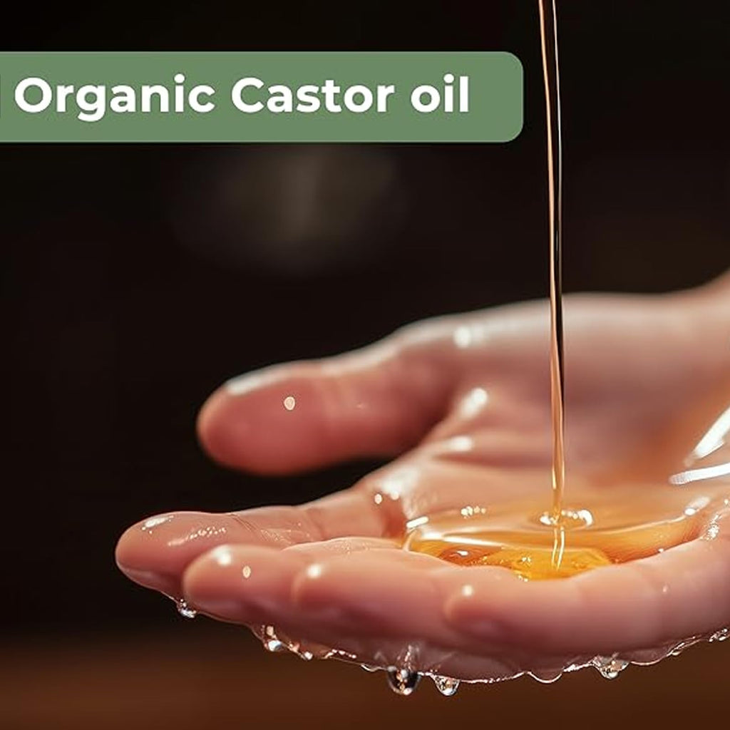 Organic Castor Oil with Rose Quartz Roll On For Face and Body Cold Pressed, Hexane Free, Unrefined - Stimulate Hair Growth, Moisturize Skin