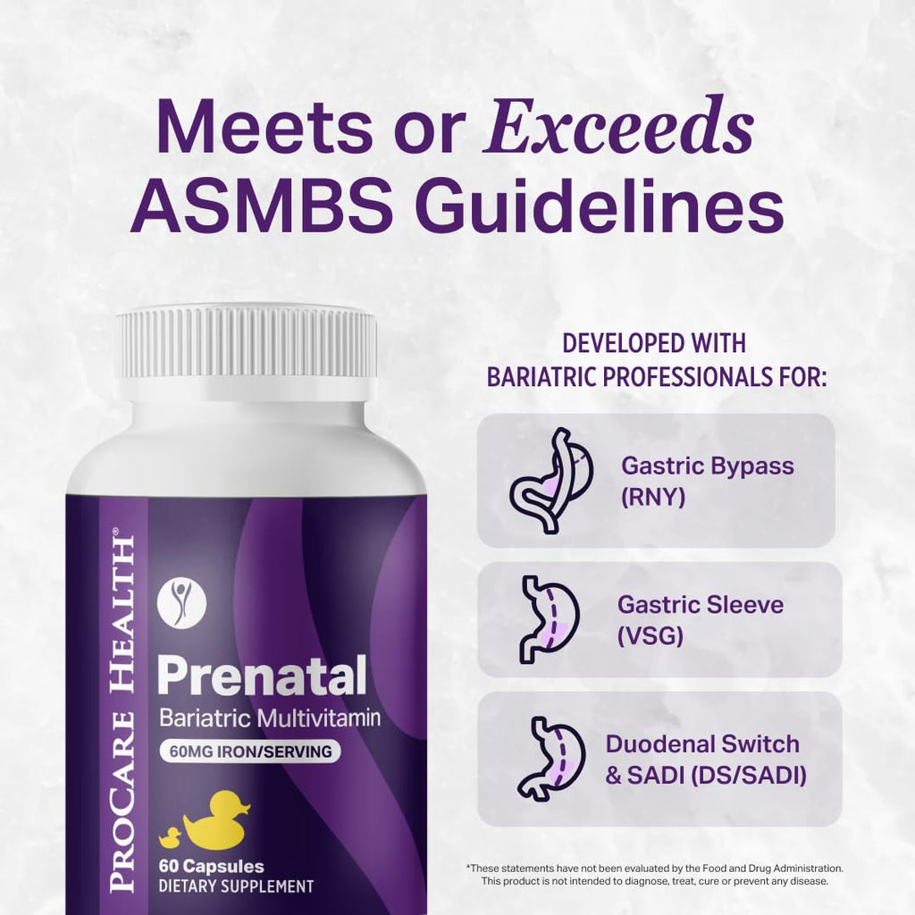 ProCare Health Prenatal Bariatric Multivitamin with Iron (60 Easy to Swallow Capsules) – for Women, Bariatric Vitamins for Gastric Bypass & Gastric Sleeve (1 Month Supply)