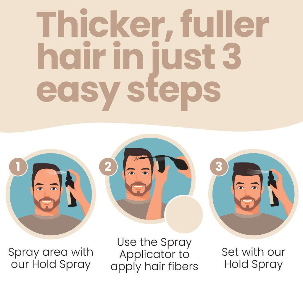 Hair Illusion Combo Kit - Hold Spray, 38g Hair Fiber Bottle, Applicator & Hairline Optimizer (Brown)