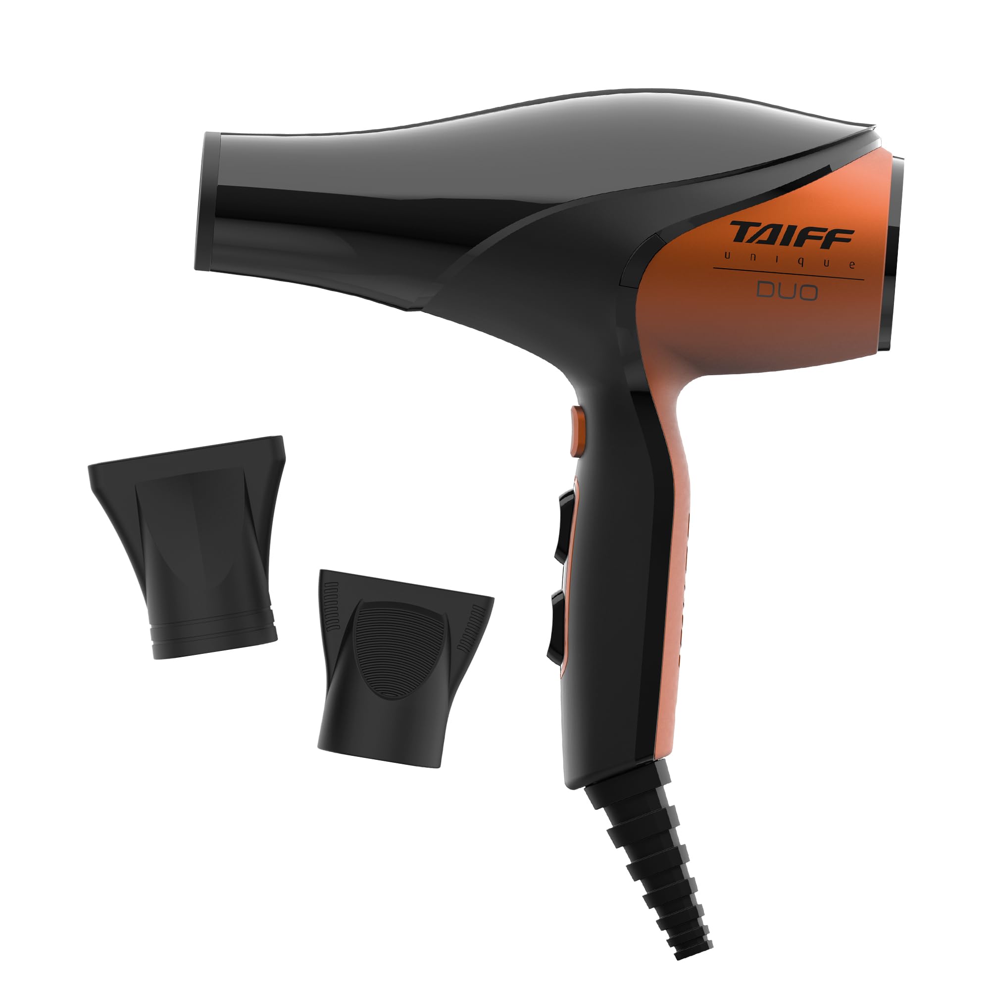 TAIFF Unique Duo Professional Hair Dryer | 127V 1875 Watt AC Motor | Ionic Tourmaline & Ceramic Titanium Technology Blow Dryer with 2 Concentrator Nozzles | Orange