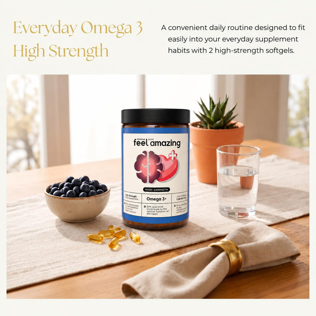 Feel Amazing Omega 3 Fish Oil 2000mg – 240 Capsules – 660mg EPA & 440mg DHA per Daily Serving – Supports Normal Heart Functional - 4 Month Supply