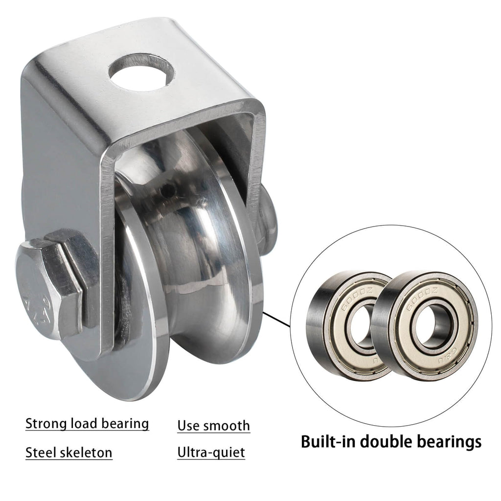 SHINICO Cable Pulley Wheel Heavy Duty Wall Mount, Duplex Bearings, Stainless Steel Rope Pulley for Pulley System, Sliding Gate, 1 Pack