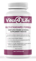 Vita4Life!® Multi-Standard Formula • Complete Vitamin & Mineral Complex • 360-Capsules • Fast-Dissolve Veggie Caps • No Fillers, GMO, Gluten, Dairy • 50+ Nutrients (A-Zinc)