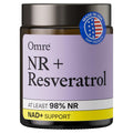 OMRE Nicotinamide Riboside + Resveratrol NAD Supplement Supports Aging, Energy & Cell Regeneration, 98% Pure 500mg NR & 500mg Micronized Resveratrol, 60 Capsules