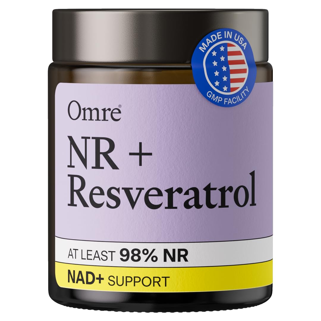 OMRE Nicotinamide Riboside + Resveratrol NAD Supplement Supports Aging, Energy & Cell Regeneration, 98% Pure 500mg NR & 500mg Micronized Resveratrol, 60 Capsules