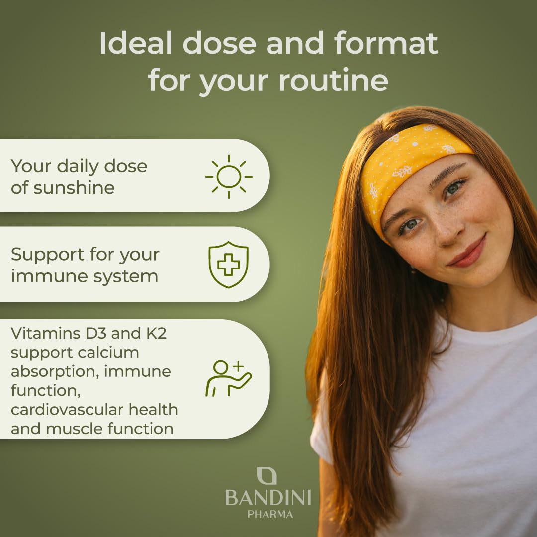 Bandini® Vitamin D3 K2 | 365 Easy-to-Swallow Tablets for 1 Year | 2000 IU