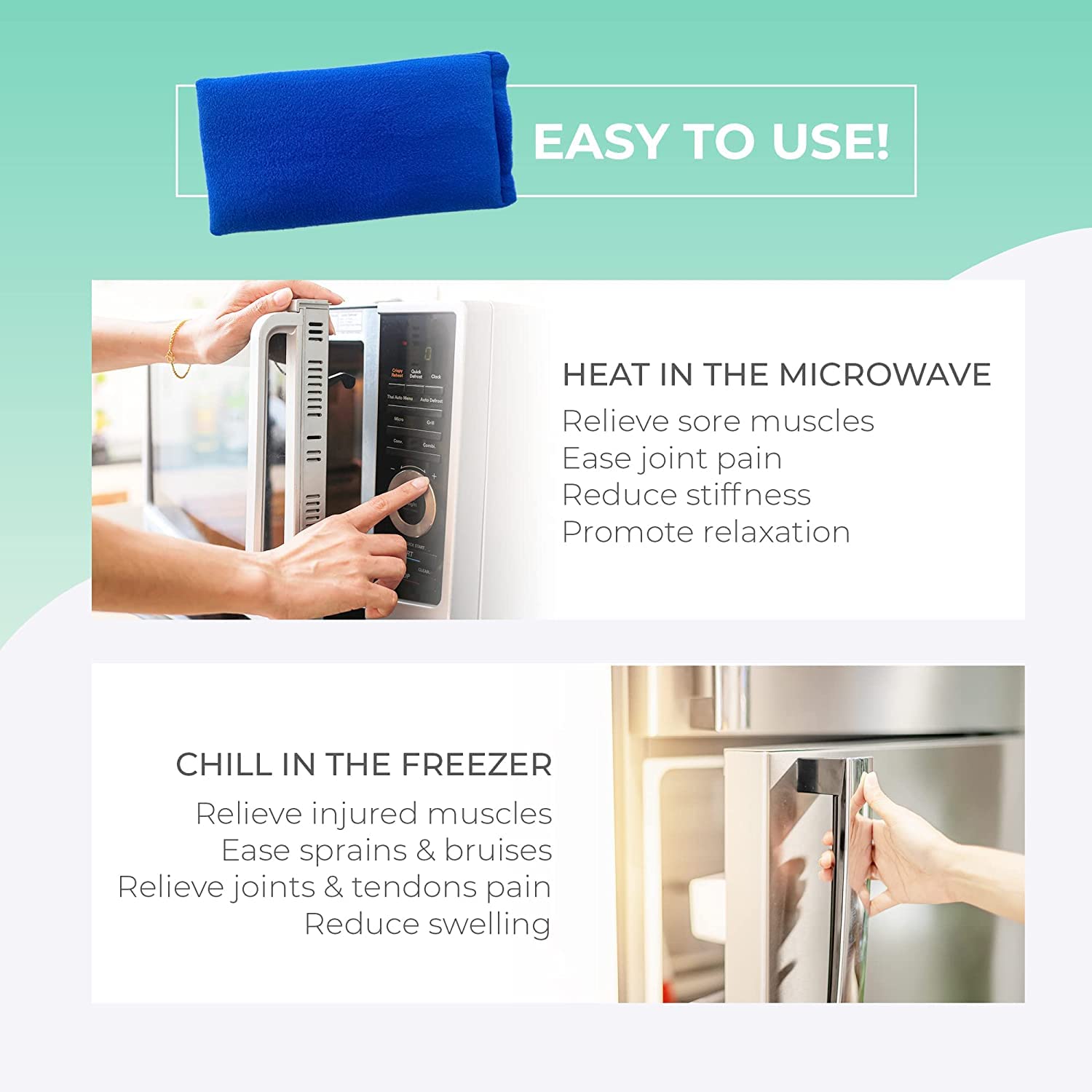 My Heating Pad for a Better Comfort - Moist Microwavable Heating Pads for Joint Pain and Sore Muscles - Microwave Hot Pack Heat Pad for Cramps - Chilled or Heated Pad Therapy Pillow - 2 Packs Blue
