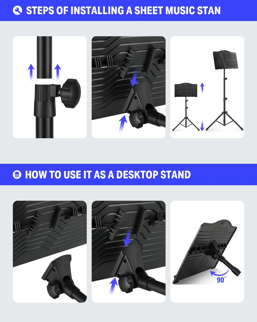 Donner Sheet Music Stand with Light Foldable Travel Metal Stand Adjustable DMS-1 with Carrying Bag, and Clip Holder, Portable Projector Stand, Laptop Stand, Music Folder