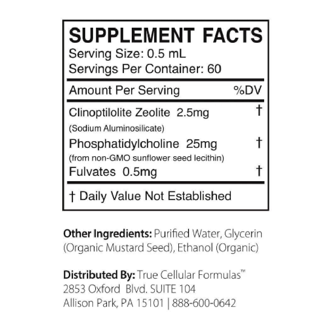 True Cellular Formulas CytoDetox Liposomal Zeolite Drops, Patented Purified Clinoptilolite with Fulvic Acid, Cellular Detox Support & Gentle Heavy Metal Binder, Liquid Supplement, 1 fl oz