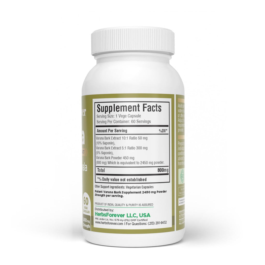 Herbsforever Varuna Nurvala Extract Capsules - Vegan & Gluten Free | Plant Based Supplement for Bladder & Kidney Function, 800 mg per Capsules (60 Nos)