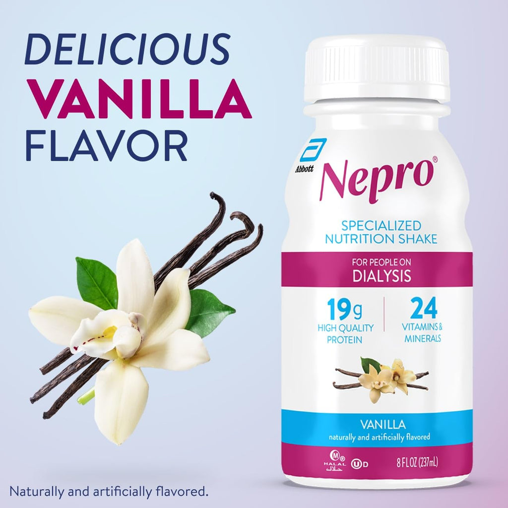 Nepro Nutrition Shake for People on Dialysis, 19g Protein, 420 Calories, Vanilla, 8 fl oz, Pack of 16