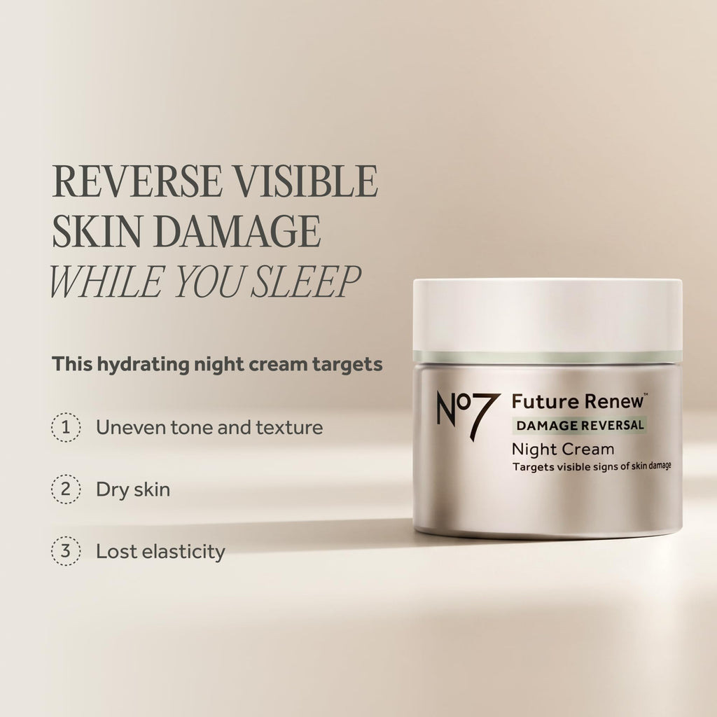 No7 Future Renew Damage Reversal Night Cream - Anti Aging Face Moisturizer - Infused with Peptide Technology to Reverse Visible Signs of Damage - Skin Barrier Repair for Dry Skin (1.69 Oz)