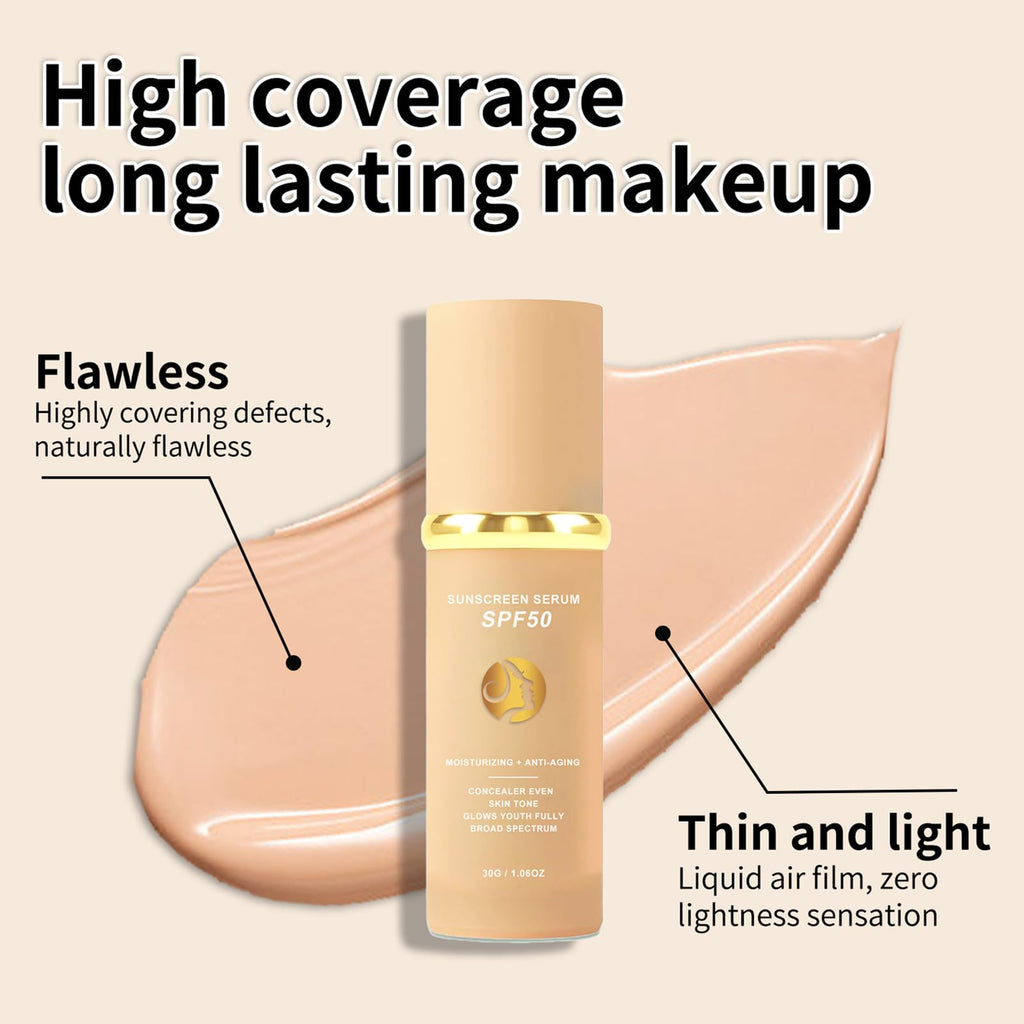 4 in 1 Foundation Liquid - Concealer and Moisturizer - Sunscreen Serum SPF50 - Color Changing Foundation Light Spectrum - UVA/UVB Protection, Hydrating & LongLasting