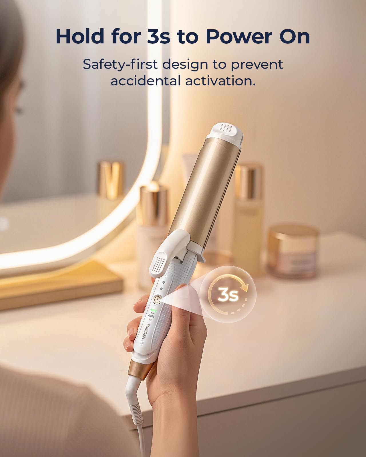 FURIDEN Lite Dual-Voltage Curling Iron: 110V-240V 1 1/2 Inch Ceramic Wide Barrel 2-in-1 Curling Iron for Chin Length Hair - Europe Travel for Soft Curls with Clamp