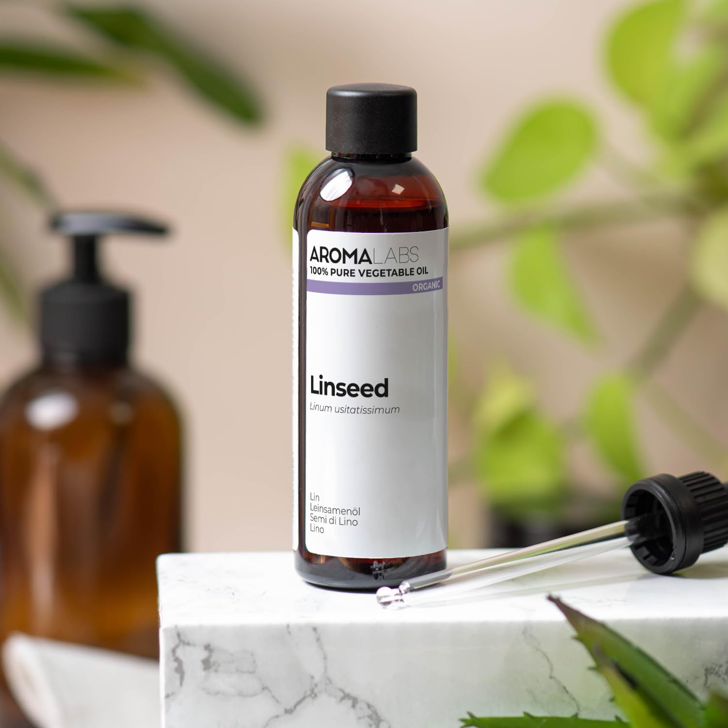 ORGANIC - LINSEED Oil - 100mL - 100% Pure, Natural, Cold Pressed and Cosmos Certified - AROMA LABS (French Brand)