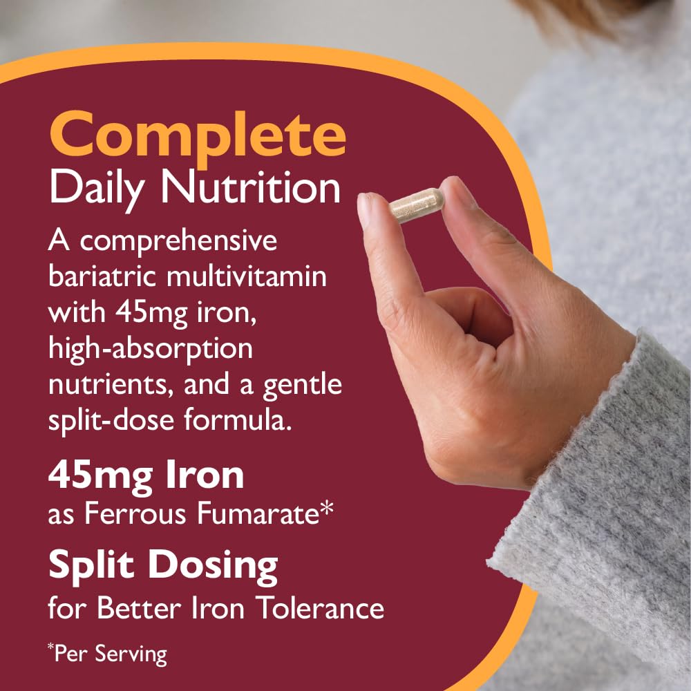 Celebrate Vitamins Bariatric Multivitamin with Iron 45 mg - Post Surgery Easy to Swallow Veggie Capsules for Gastric Sleeve & Bypass Patients, with Vitamin A, D & E, 3 Months Supply (180 Capsules)