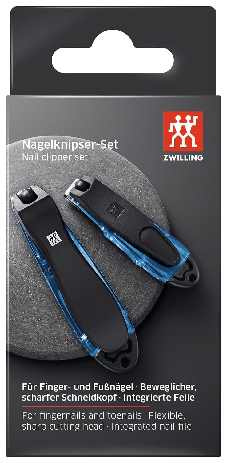 ZWILLING Nail Clippers Gift Set 2 Pieces with Nail Catcher and Integrated Nail File, Extra Sharp and Durable, Blue