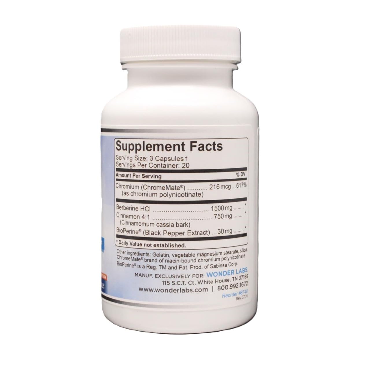 Wonder Laboratories Surperior Absorption Berberine HCL 1,500mg + Cinnamon, Chromium, and BioPerine Maintenance for Glucose, Heart & Immune System Health Gluten & GMO Free - 120 Capsules
