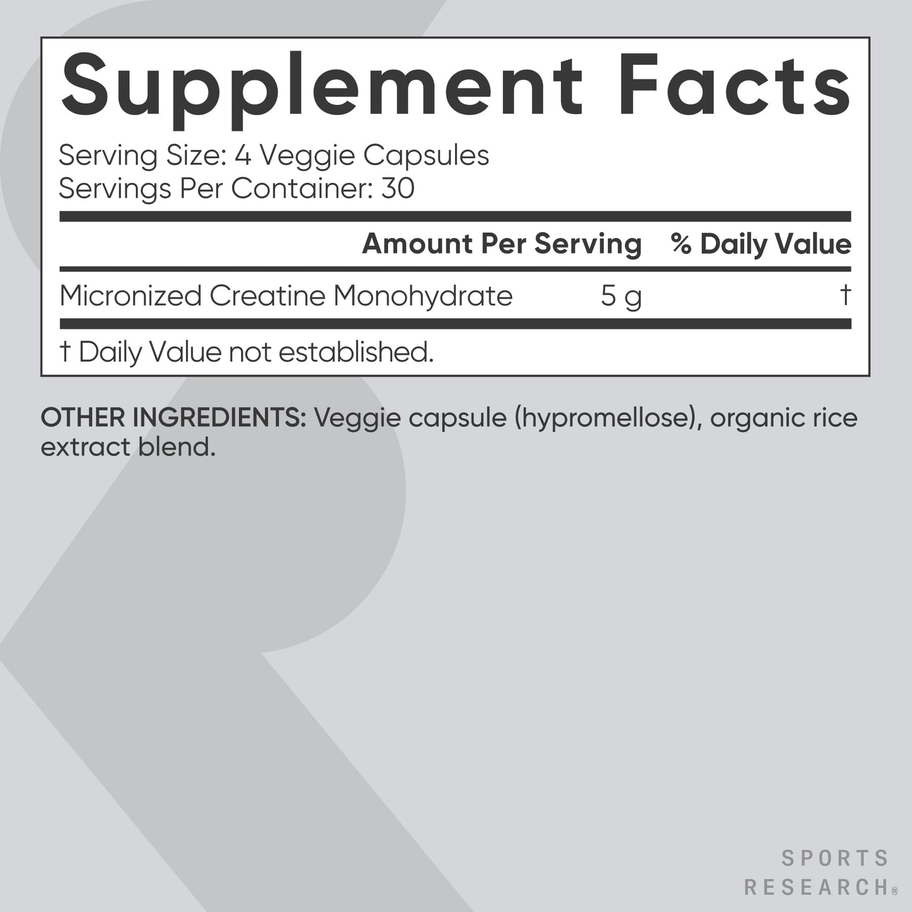 Sports Research® Creatine Monohydrate Capsules - Supports Workout Recovery, Lean Muscle gain, Performance and Strength* - Non-GMO, Vegan Certified - 5g per Servings - 120 Veggie Capsules