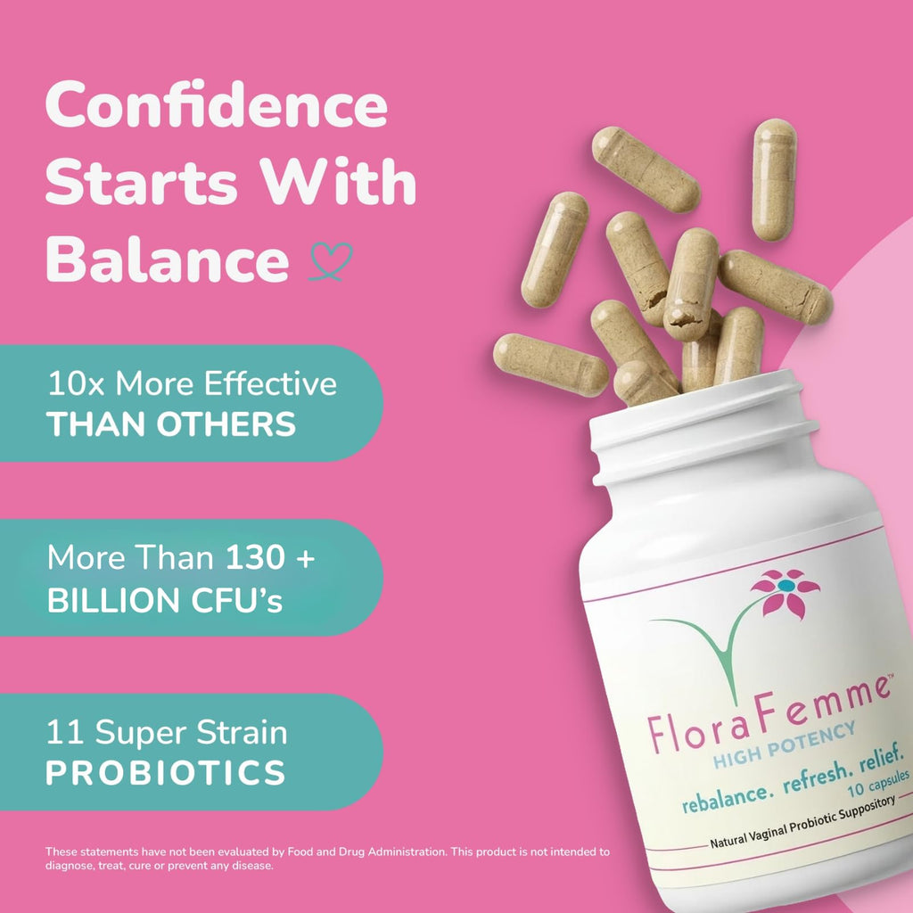 FLORAFEMME - pH Vaginal Probiotics Suppository - Supports pH Balance of Yeast & Bacteria for Feminine Freshness. Supports Restoration of Healthy Vaginal Flora & Eliminates Vaginal Odor