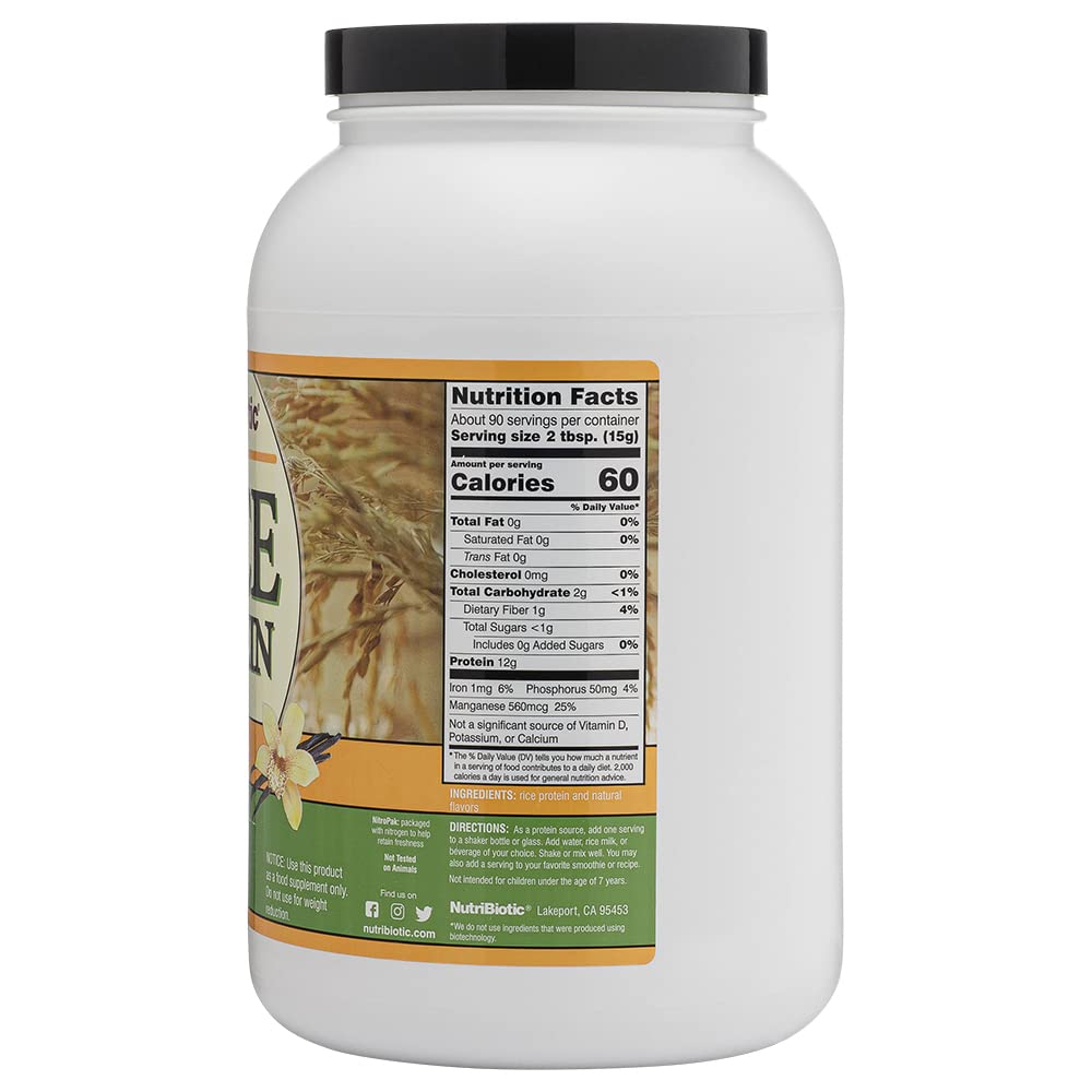 NutriBiotic – Vanilla Rice Protein, 3 Lb (1.36kg) | Low Carb, Keto-Friendly, Vegan, Raw Protein Powder | Grown & Processed Without Chemicals, GMOs or Gluten | Easy to Digest & Nutrient Rich