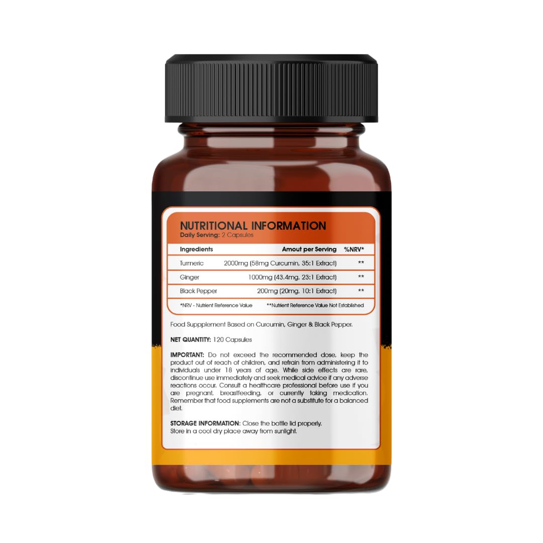 Turmeric Capsules 2000mg | Ginger & Black Pepper | Joint Support