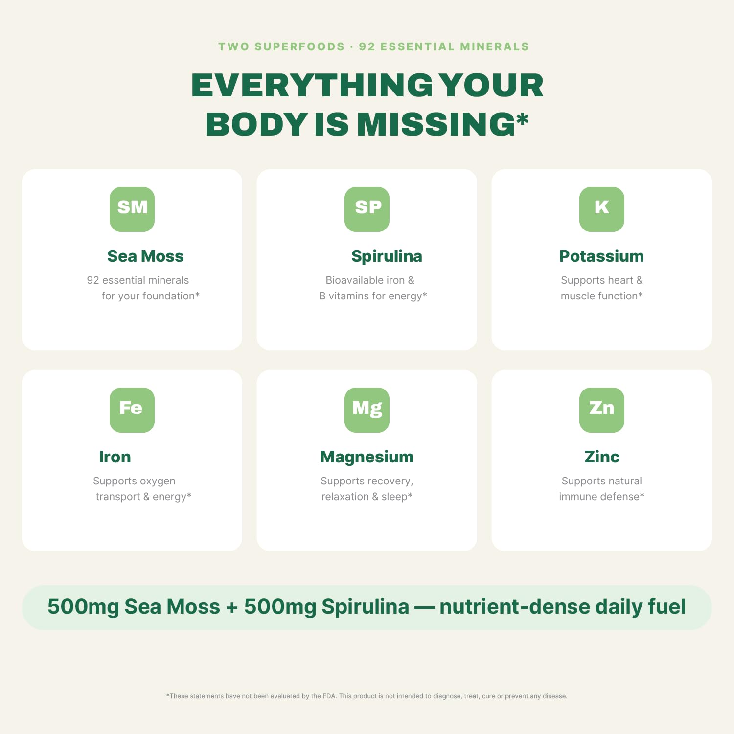 Atlantic Naturals Sea Moss with Spirulina Superfood Capsules - Multivitamin Supplement Supports Healthy Iron and Immune Health, Alternative to Seamoss Gel and Powder - Irish Sea Moss Capsules (120 ct)