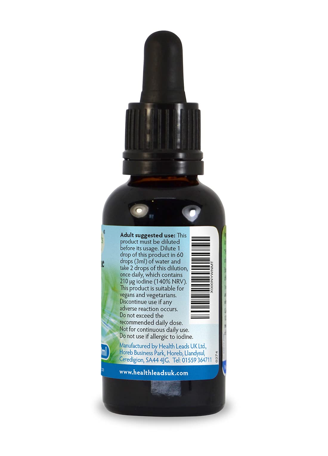Health Leads Lugol's True 5% Iodine Solution 30ml, Bulb Pipette,