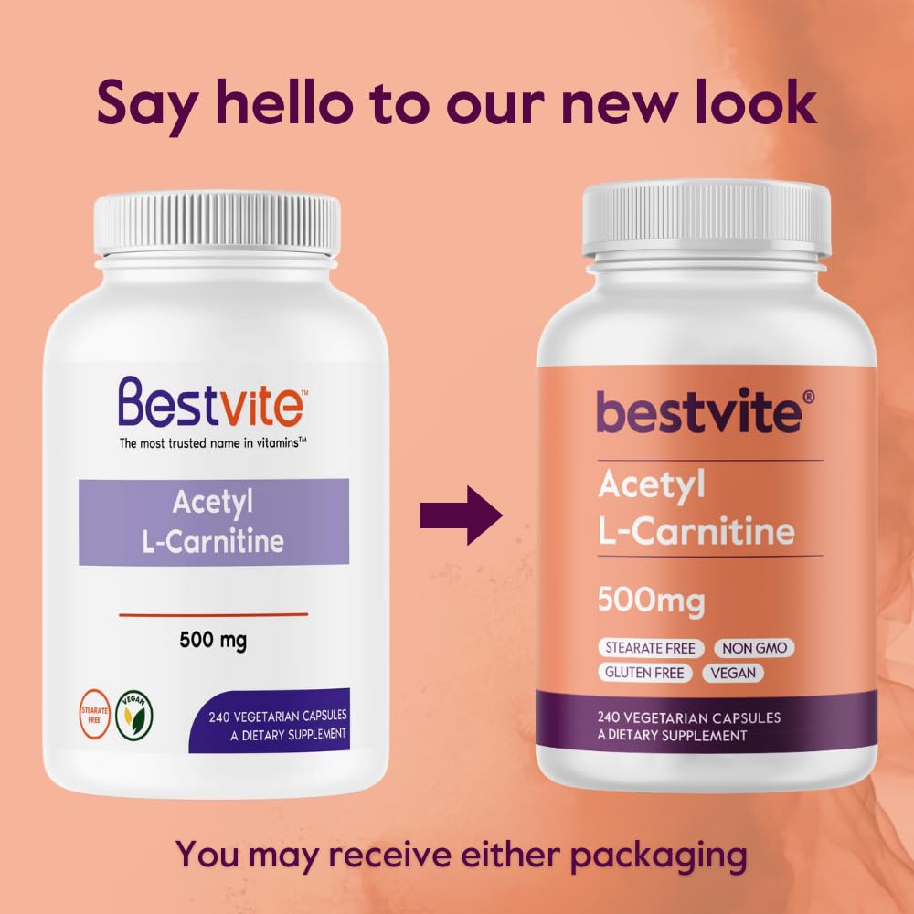 BESTVITE Acetyl L-Carnitine 500mg (240 Vegetarian Capsules) - No Stearates - Vegan - Non GMO - Gluten Free