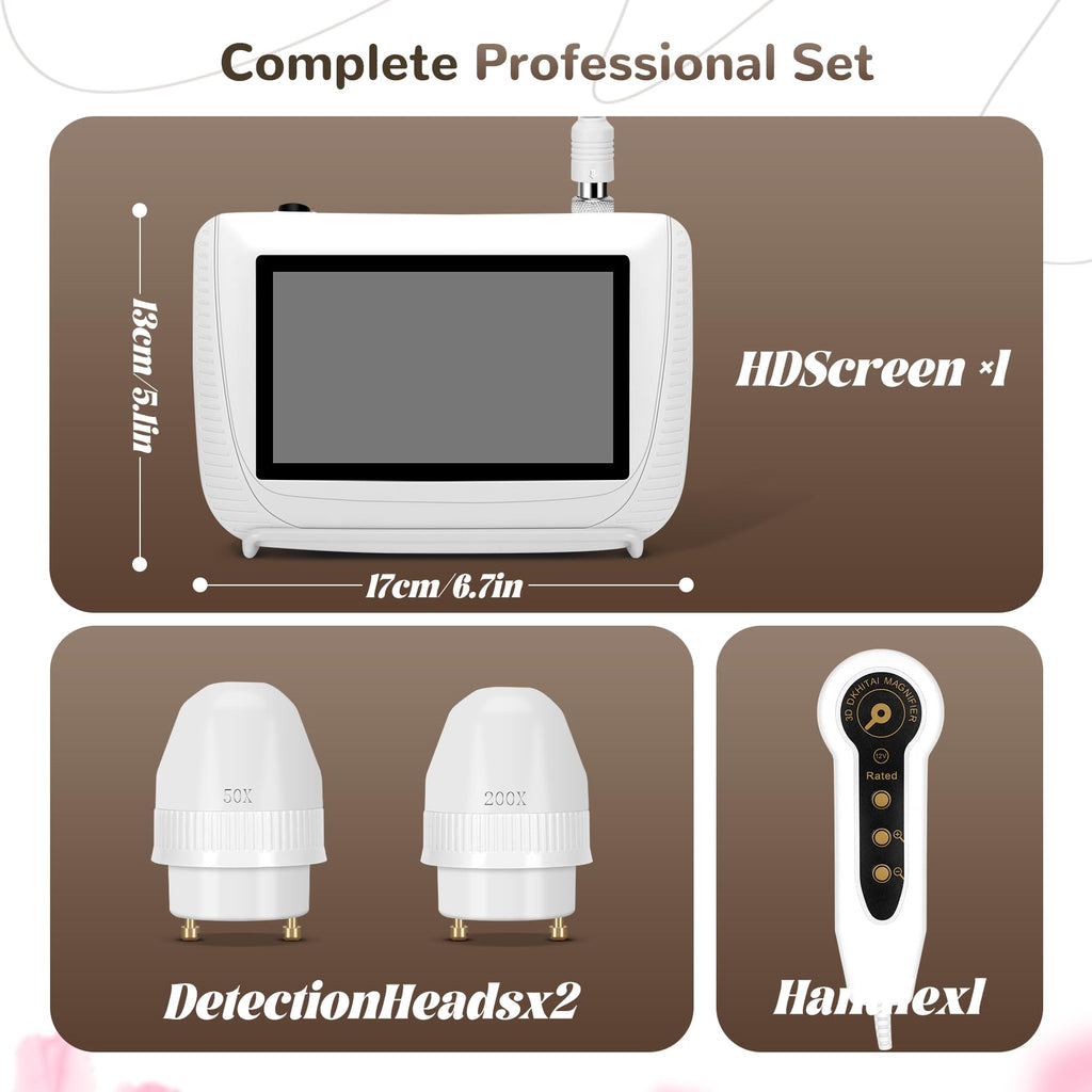 Scalp Analysis Machine, Skin Hair Analyze, 5 Inch LCD Screen Rechargeable Digital Scanner for Skin & Hair Analysis, 50x/200x DualHeads, Digital Scalp Health Detection Use for Home and Salon