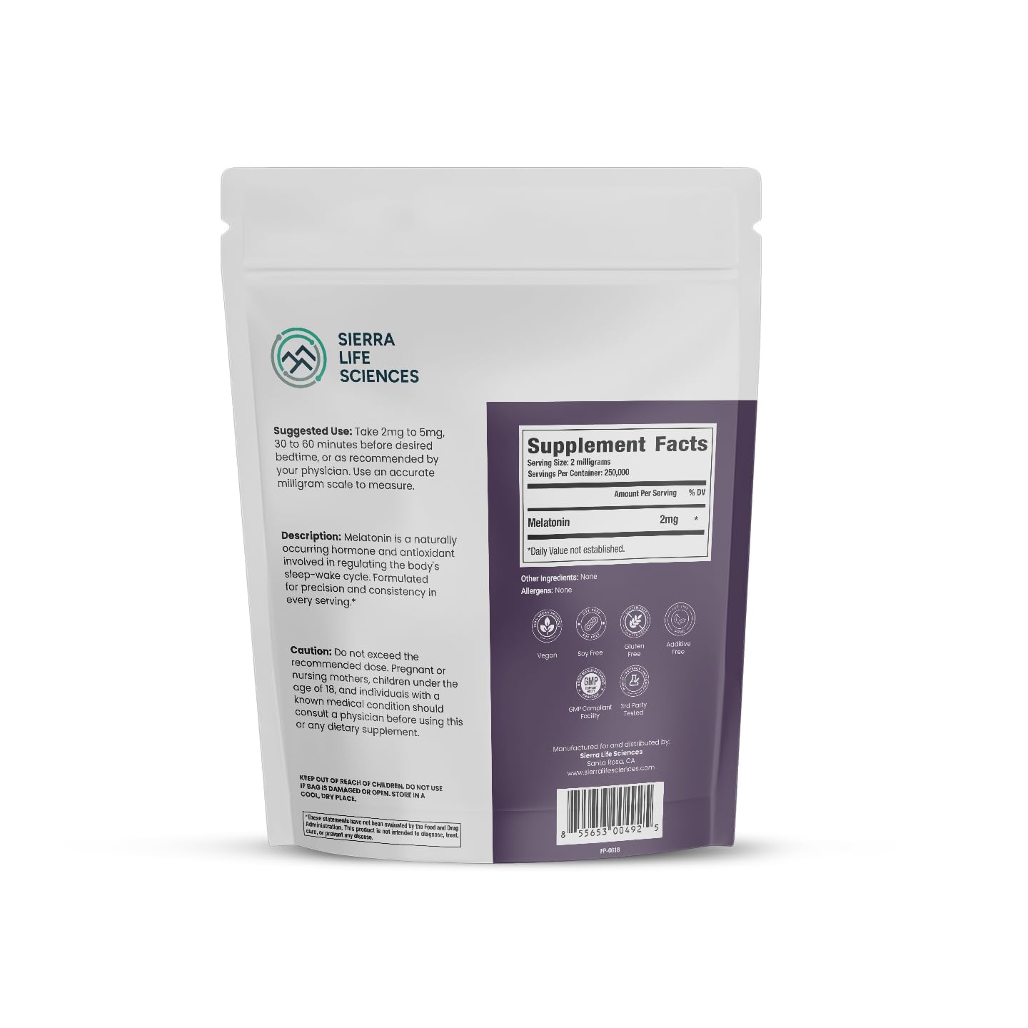 SIERRA LIFE SCIENCES Melatonin | Natural Sleep Aid Bulk Powder | Custom Dose 2mg - 5mg Replace Capsules (500g - 250,000 Doses)