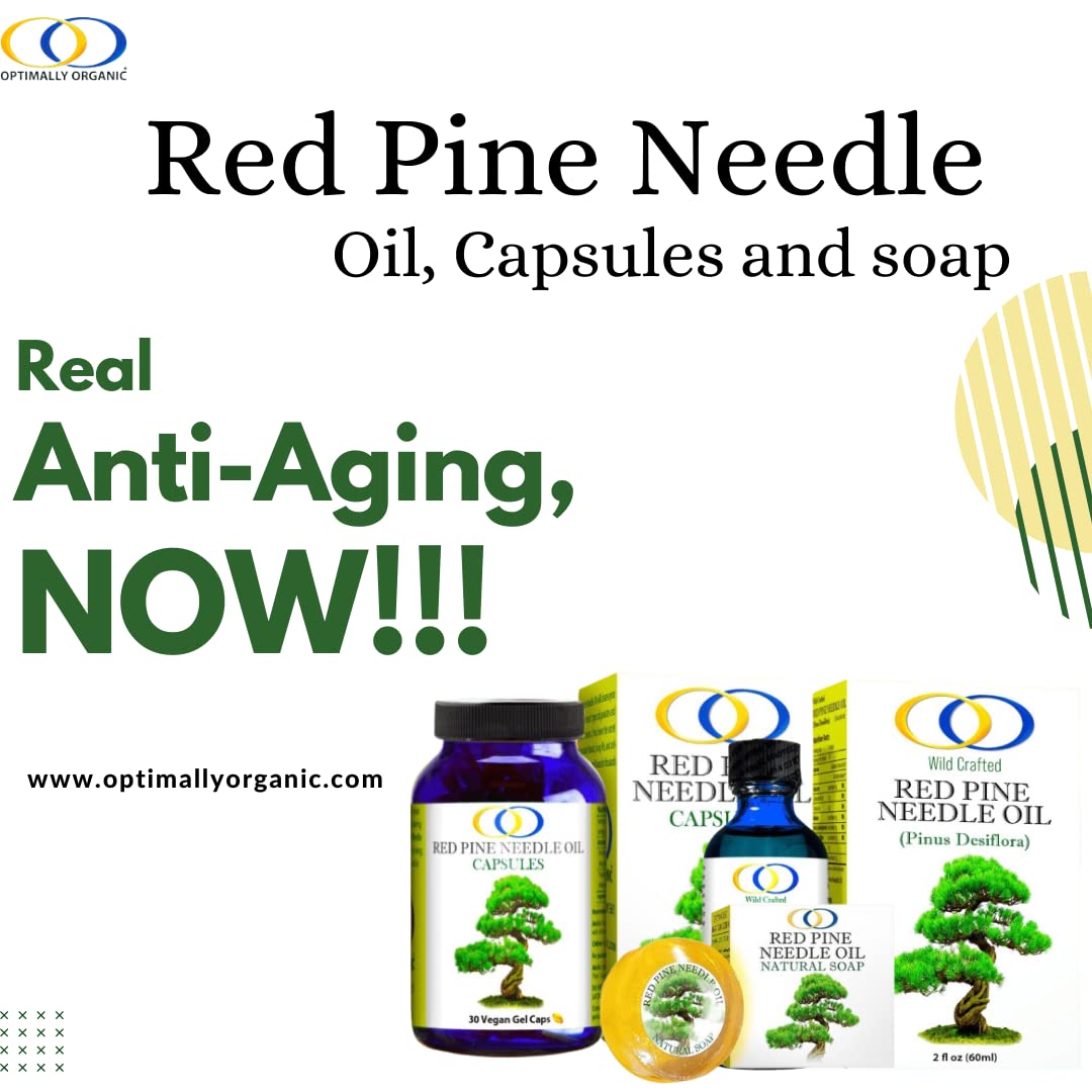 Optimally Organic Korean Red Pine Needle Oil Capsules - Powerful Immune System Booster - Anti Aging Properties - Wild Crafted, Non GMO - Pure, Bioactive, Vegan Beauty Treatment - 30 Capsules