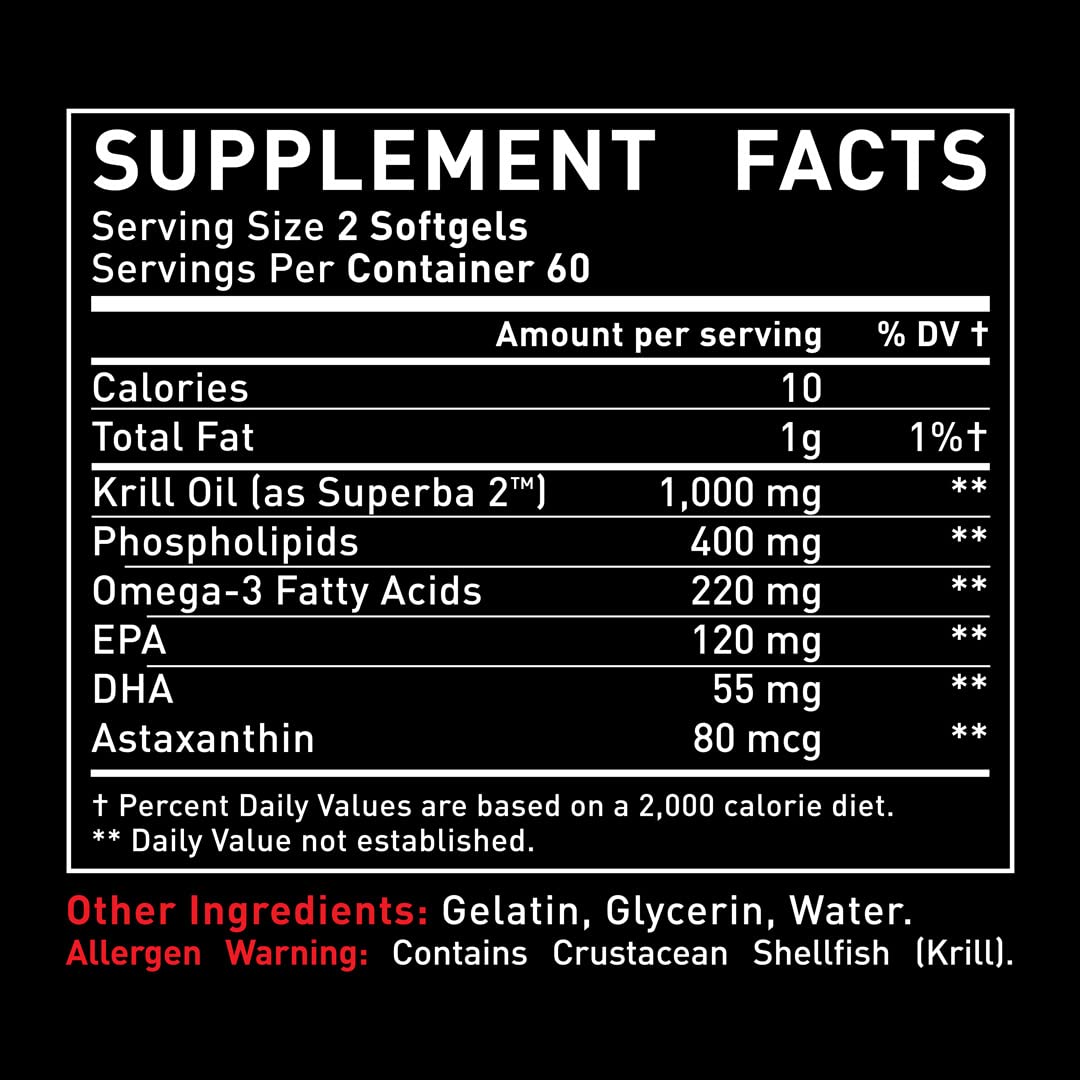 Antarctic Krill Oil 1000mg (120 Softgels) Omega 3 Fish Oil Supplement with EPA, DHA & Astaxanthin - for Joint, Brain, and, Heart Support for Men and Women