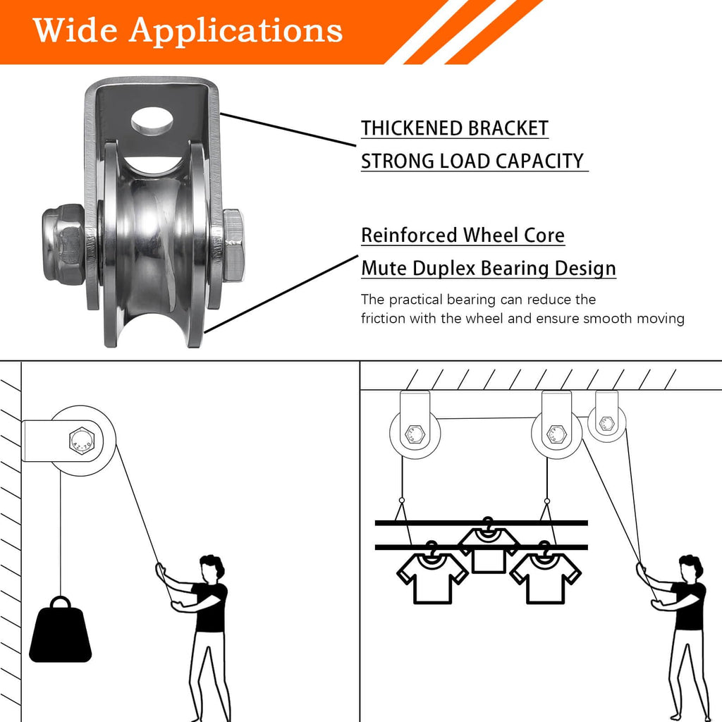 SHINICO Cable Pulley Wheel Heavy Duty Wall Mount, Duplex Bearings, Stainless Steel Rope Pulley for Pulley System, Sliding Gate, 1 Pack