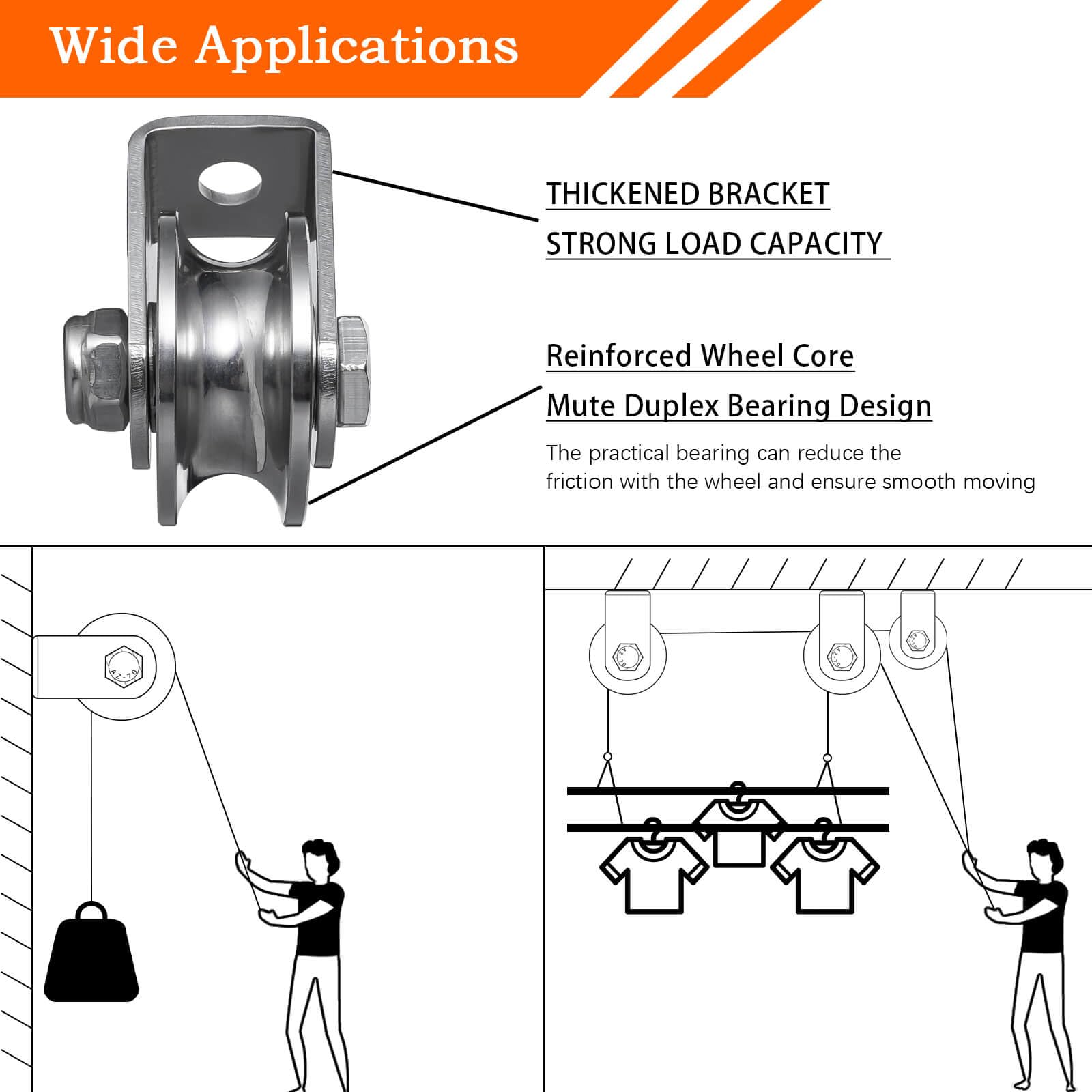 SHINICO Cable Pulley Wheel Heavy Duty Wall Mount, Duplex Bearings, Stainless Steel Rope Pulley for Pulley System, Sliding Gate, 1 Pack