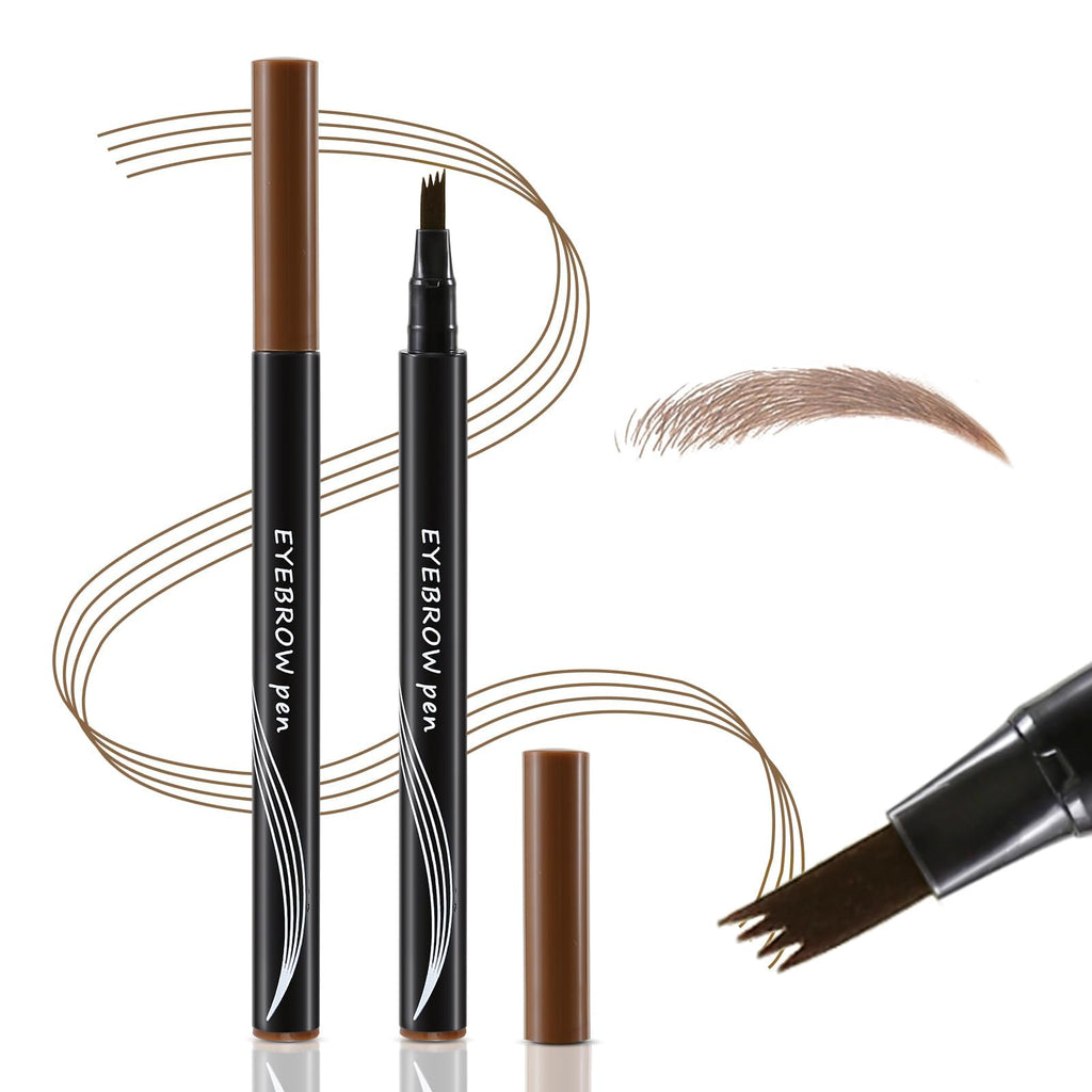 QIAWES Waterproof Eyebrow Pen - Micro Tip Eyebrow Pencil, Liquid Eyebrow Fork Tip Pen, Microblading Eyebrow Pen, Creates Natural 3D Eyebrow Hair, Long Lasting (Coffee Brown)