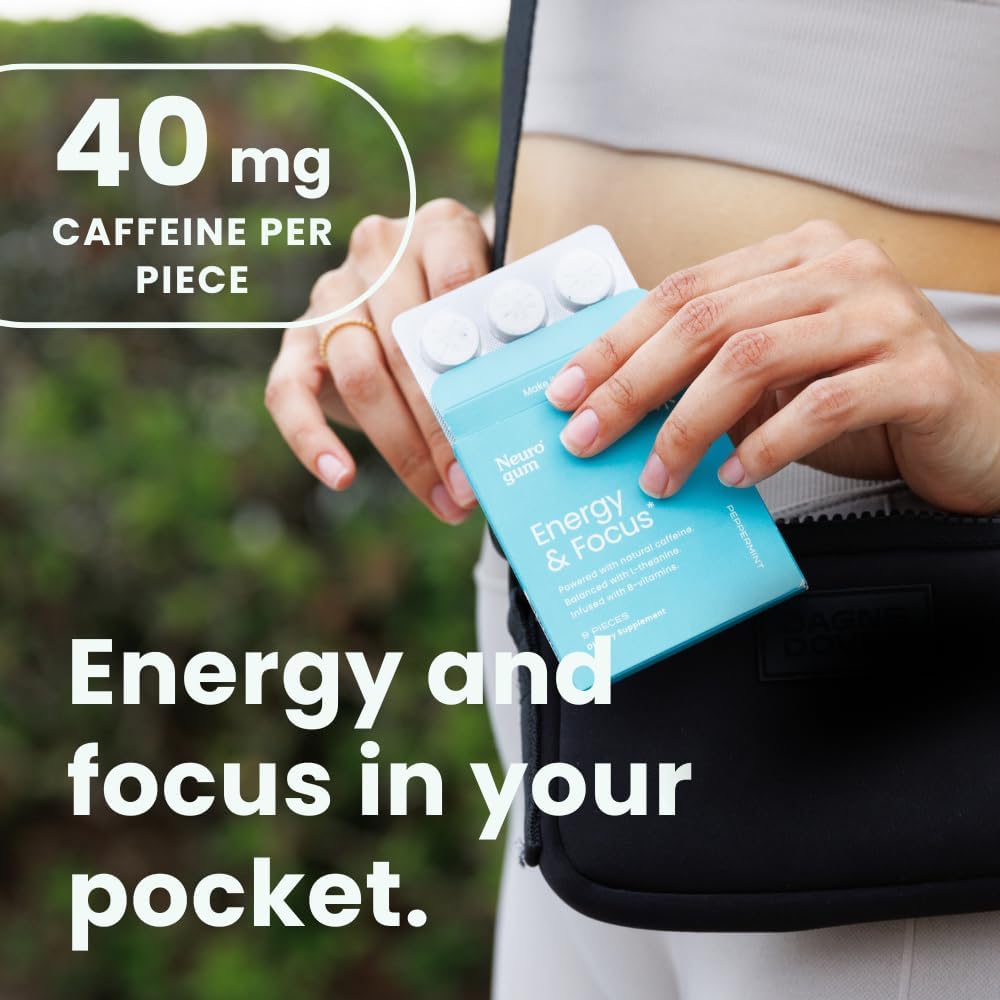 Neuro Gum | Nootropic Energy Caffeine Gum | 40mg Caffeine + 60mg L-theanine + B Vitamins for Energy and Focus | Sugar Free + Vegan + Keto | Caffeine Supplement for Adults Mint Flavor (108 Count)