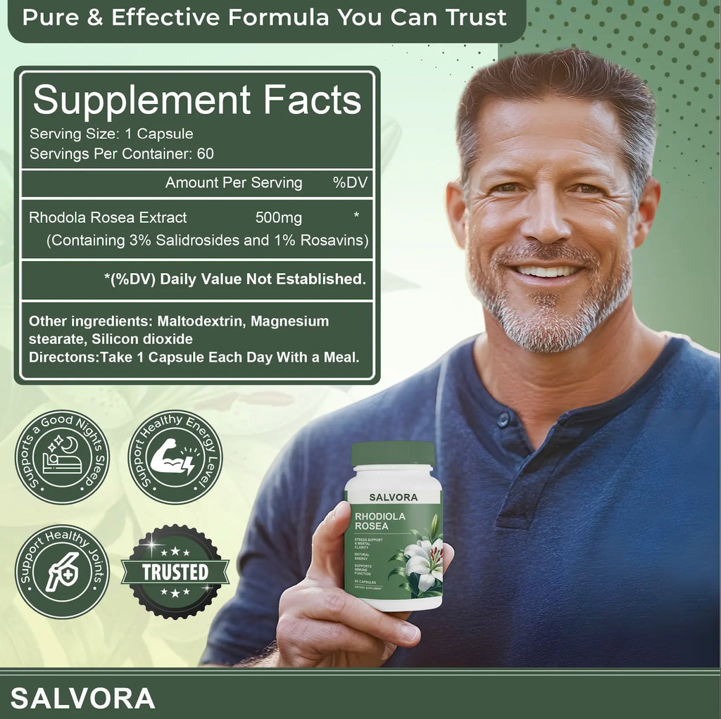 Rhodiola Rosea Extract for Stress, Energy & Focus - Natural Adaptogen [500Mg]