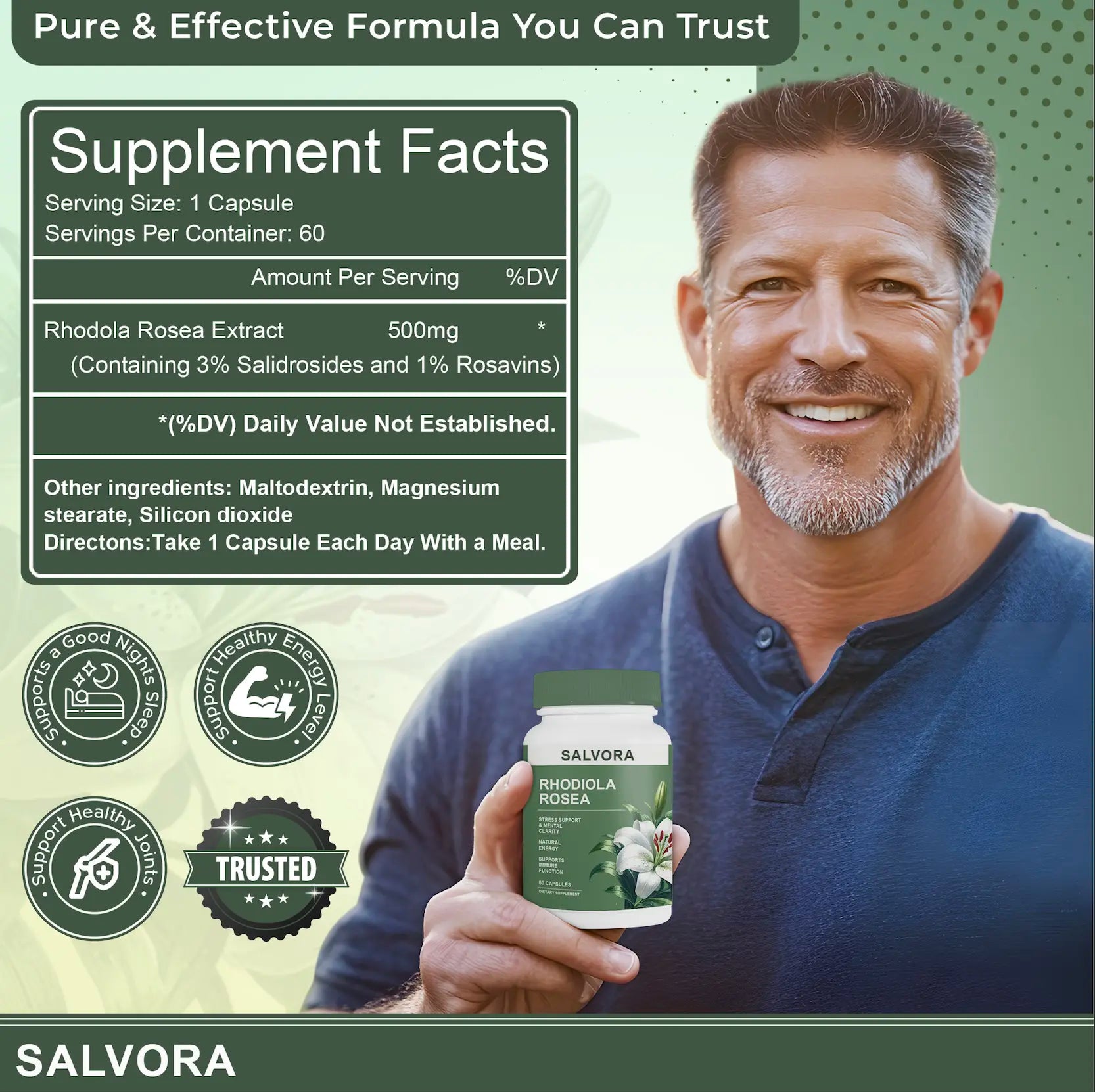 Rhodiola Rosea Extract for Stress, Energy & Focus - Natural Adaptogen [500Mg]